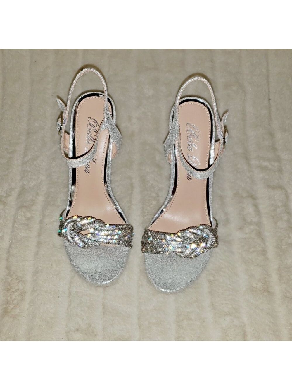 Gorgeous Silver Shimmery Platform Rhinestone High Heel Sandals Shoes - Picture 12 of 13